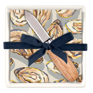 Ceramic Napkin Tray with Oyster Shucker and Paper Napkins