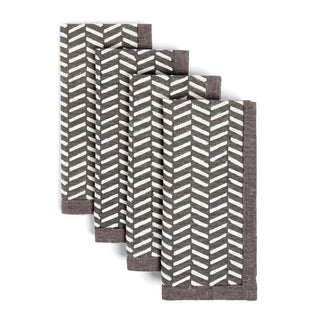 Grey Herringbone Hand-Blocked Cloth Napkins:
