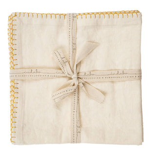 Gold Blanket Stitch Napkins S/4, Off-White