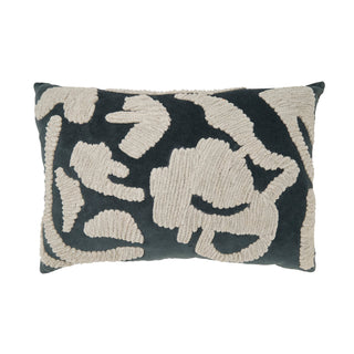 Luxe Embroidered Velvet Throw Pillow: Blue-Grey