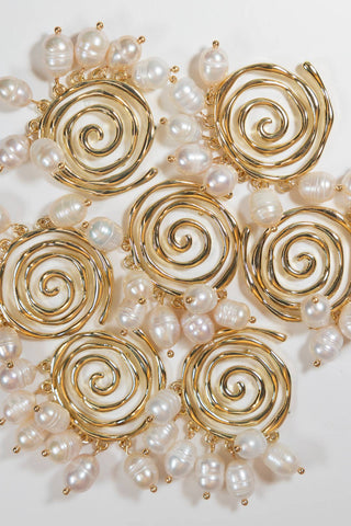 Golden Swirl Genuine Pearl Drop Statement Earrings