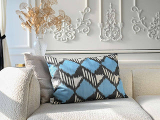 Blue Black Ikat Cotton Pillow Cover