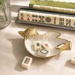 Gold White Enamel Mahjong Bird Dish