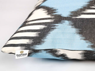 Blue Black Ikat Cotton Pillow Cover