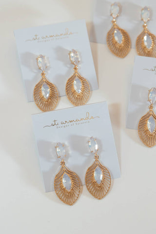 Rose Gold and Frosted Quartz Palm Statement Earrings