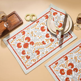 Scarlet & Slate Floral Block Print Cotton Placemats