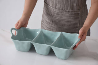 Deep 3-section server holds all the sides for your outdoor party