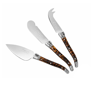 French Home Laguiole 3-Piece Tortoise Shell Cheese Knife Set: Tortoise Shell / Stainless-Steel and Resin