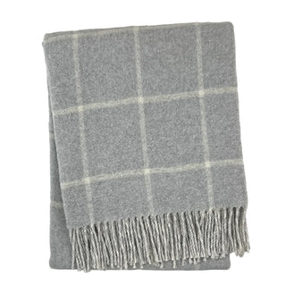 Light Gray Double Face Cotton Window Pane Throw with Fringes