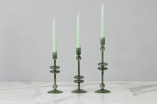 Emerald Glass Candlestick Pair, Small