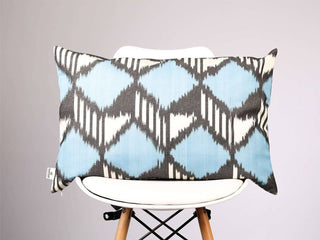Blue Black Ikat Cotton Pillow Cover