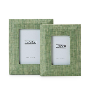 Green textured faux seagrass frame with glass front, 4 x 6 size