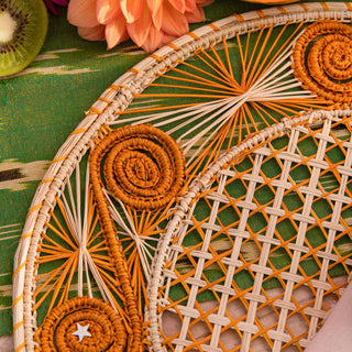 Orange Spiral Round Placemats Natural Straw Woven (Set of 4)