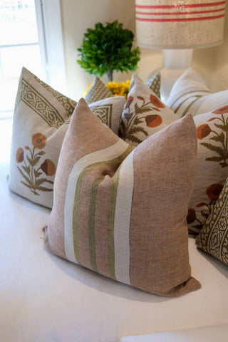 Bruges Stripe Pillow Chestnut Olive 22"x22"