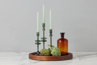 Emerald Glass Candlestick Pair, Small