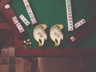 Gold White Enamel Mahjong Bird Dish