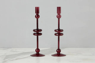 Glass Candlestick Pair, Large, Merlot