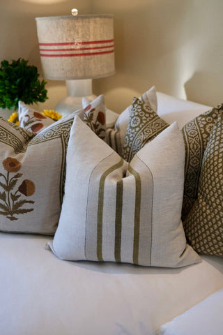 Bruges Stripe Pillow Natural Olive 22"x 22"