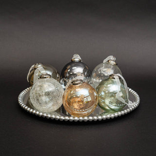 Tinted Smoky Crackled Glass Ornaments Asst.6, Lg