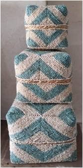 Hand Beaded Sea Blue & White Diamond Bali Basket Box - Medium