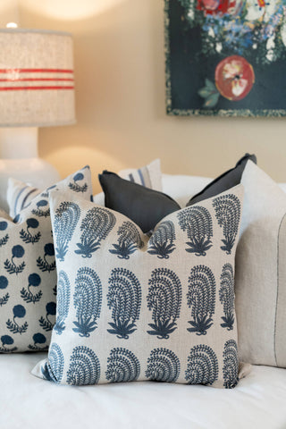 Muscari Pillow in Blue on Oatmeal Linen
