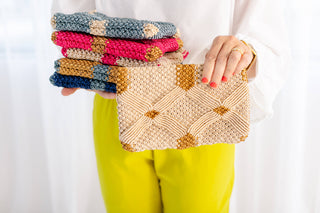 Handmade Macramé Clutch-Tan and Caramel