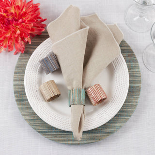 Shimmering Woven Nubby Napkin Ring, Turquoise, Set of 4