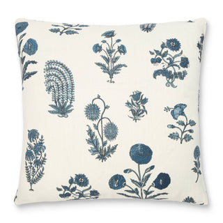 Botanical Pillow in Blue on Oatmeal Linen
