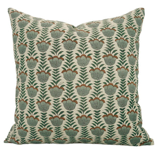 Lotus Block Print Linen Blend Pillow Cover 18X18