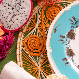 Orange Spiral Round Placemats Natural Straw Woven (Set of 4)