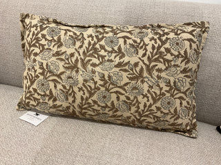 Block Print Pillow - Tan & Grey flowers