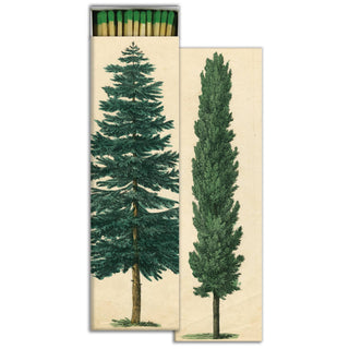 Matchbox with illustrations of trees on a beige background
