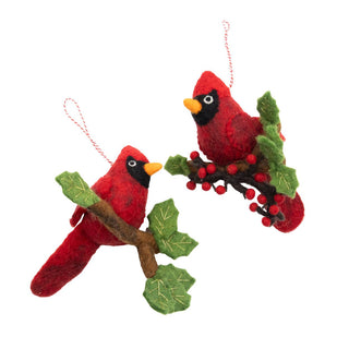 Ornament - Felt Red Cardinal on Branch - NEW