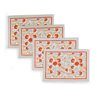 Scarlet & Slate Floral Block Print Cotton Placemats