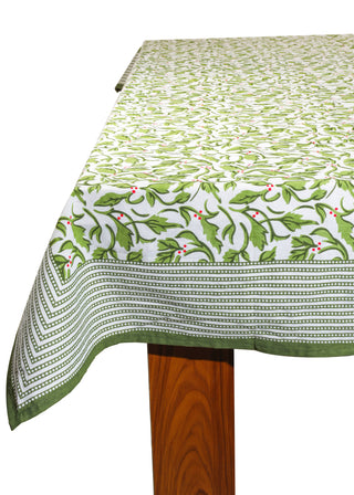 Holly Block Print Cotton Tablecloth