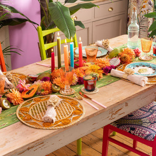 Orange Spiral Round Placemats Natural Straw Woven (Set of 4)