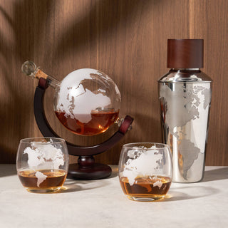 Globe Themed Stainless Steel Cocktail Shaker with Wood Cap