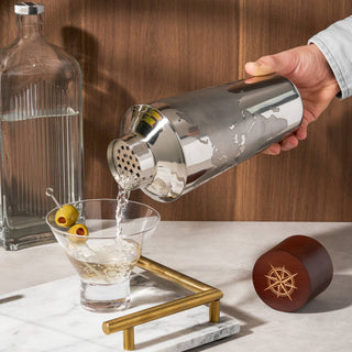 Globe Themed Stainless Steel Cocktail Shaker with Wood Cap