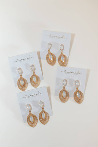 Rose Gold and Frosted Quartz Palm Statement Earrings