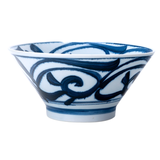Blue and white ceramic bowl with intricate patterns is perfect for ramen, soup and cereal