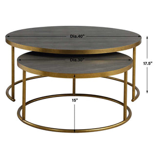 Set of two round tables with dimensions labeled in inches