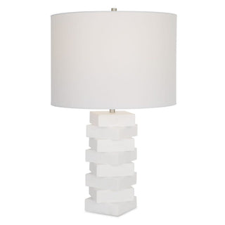 Table lamp with a modern white marble base and white shade
