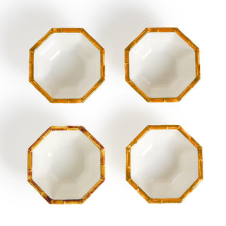 Set of four bamboo rimmed plastic bowls