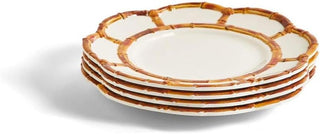 This set of four bamboo salad/dessert plates is made of melamine and designed for indoor/outdoor dining.