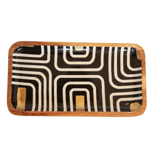 Black & Gold Mango Wood Enamel Tray