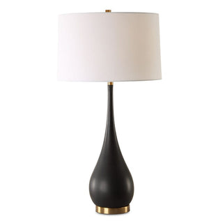 Tall table lamp with black base and white shade