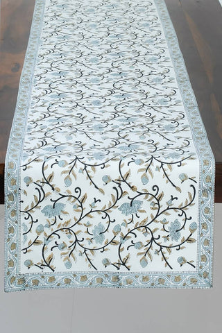 Decorative blue floral block print table runner