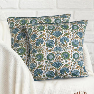 Blue Lotus Block Print Pillow