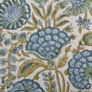 Blue Lotus Ruffled Block Print Pillow