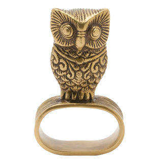 Archibald Antique Brass Owl Napkin Rings / Set of 4